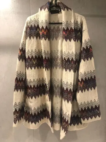 gim 지그재그 패턴 니트 가디건 벨트 포함