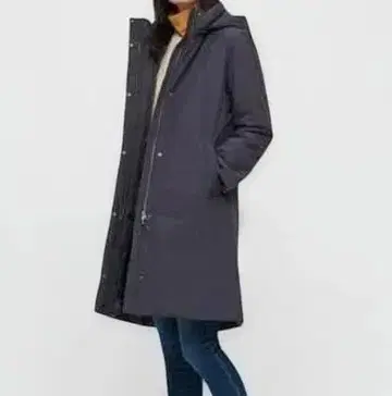 유니클로 하이브리드 다운 코트 롱 네이비 XS