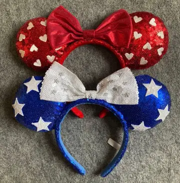 디즈니 머리띠 스팽글 파랑 별 화이트 블루 빨간색 하트 레드
