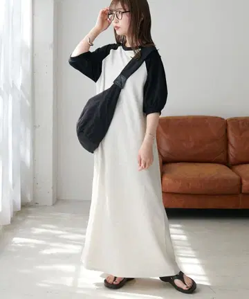 디스코트 래글런 소매 볼륨 원피스 여성용