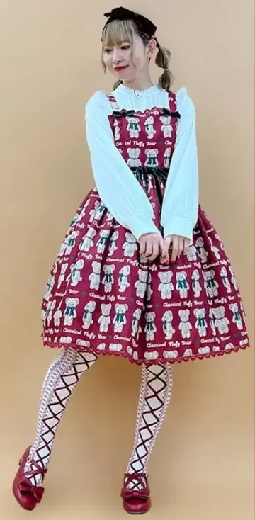 axes femme kawaii 플러피 베어 점프 스커트 (와인)