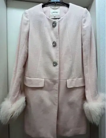 레스 빠세 퍼 달린 노카라 코트 핑크