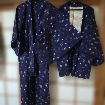 네이비 꽃무늬 기모노 앙상블