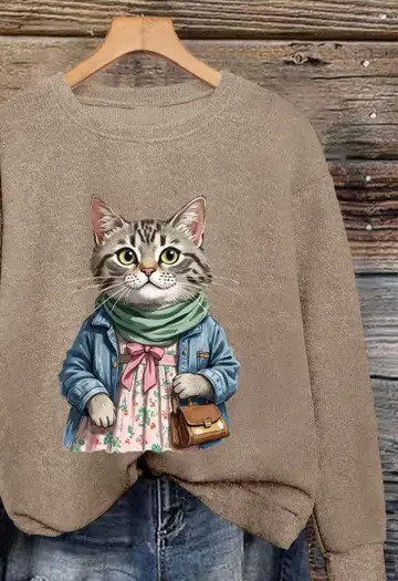 고양이 부드러운 스웨터 고양이 패턴 타비 캣 니트 M 핑크 드레스 고양이