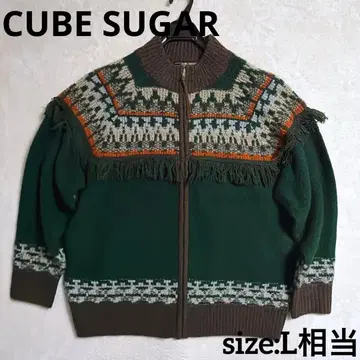 큐브 슈가 그린 노르딕 무늬 프린지 가디건 L 상당