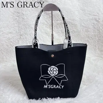 컨디션 최상 M'S GRACY 리본 코사지 무늬 니트 백 블랙 2025