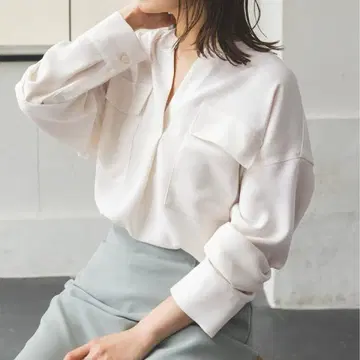 NOBLE 노블 워크 디테일 드레이프 셔츠 화이트