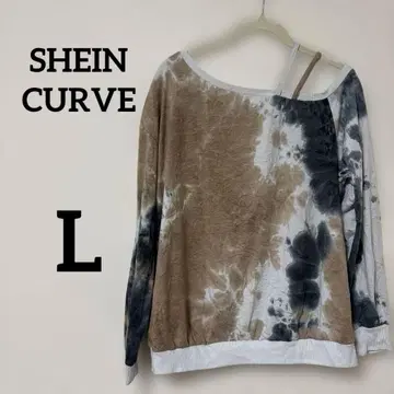 당일 발송 SHEIN CURVE [ L ] 타이다이 패턴 오프숄더 T셔츠