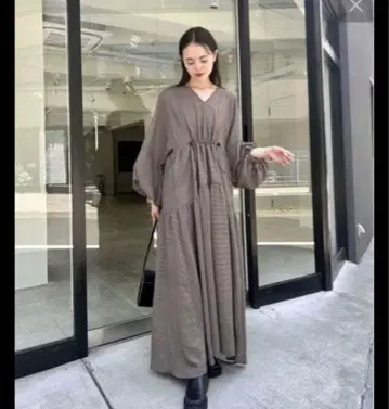 mystic 드로스트 개더 원피스 브라운 2