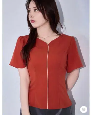 overE 하트넥 파이핑 블라우스 102 오렌지 셔츠