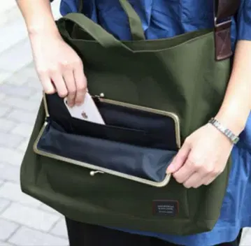 새상품급 아야노코지 가마구치 빅 숄더백 코듀라 카키