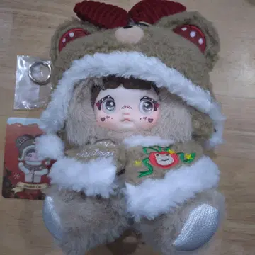 크리스마스 곰 후드 부착 봉제 인형