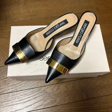 세르지오 로시 블랙 뮬 골드 밴딩
