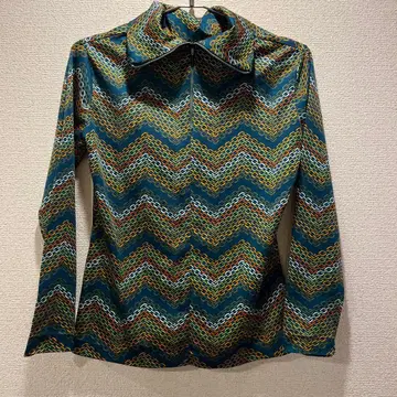 70년대 구제 의류 쇼와 레트로 지그재그 패턴 체인 무늬 긴팔 상의