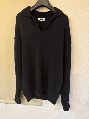 <H>프리지 코튼 벌룬 니트 피케 셔츠 블랙 L