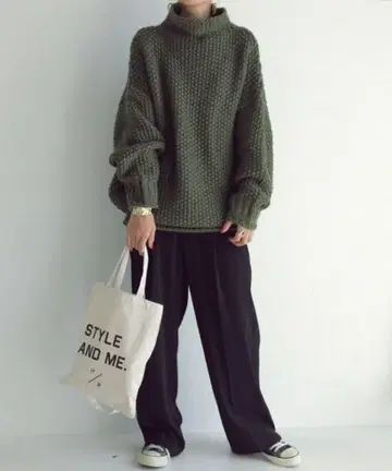 antiqua 큼직하게 짠 오버 사이즈 터틀넥 니트