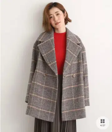 새상품, 부드럽게 감싸는 오버 사이즈 테일러드 코트 grove M 체크