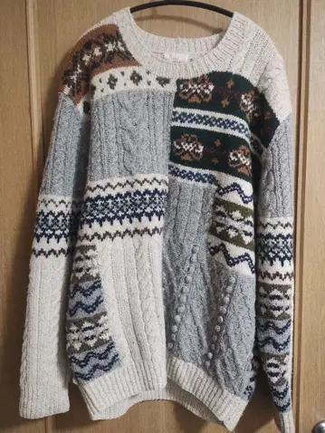 papas 클레이지 패턴 페어아일 가디건