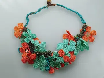 o4 오야 자수 목걸이 컬러풀 터키 꽃 자수 비즈 오렌지