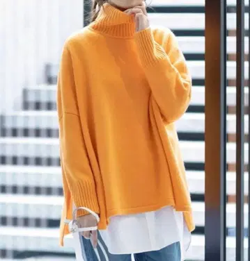 정가 19800엔 23구 캐시미어 블렌드 벌키 판초 니트 스웨터