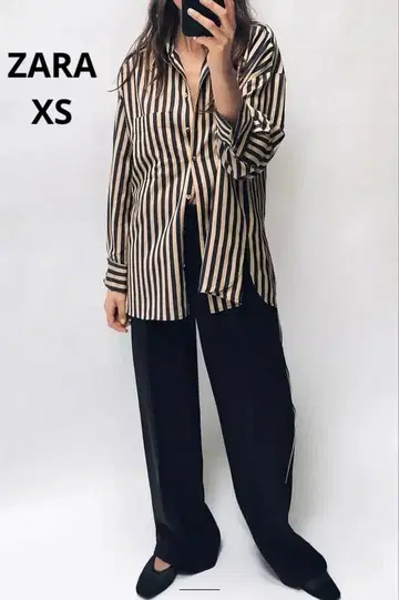 택 포함 새상품 ZARA 오버 사이즈 스트라이프 셔츠 XS