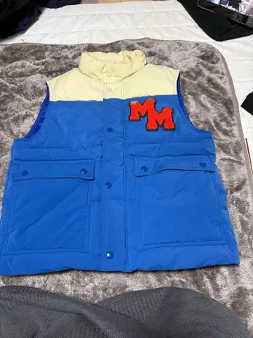 다운 베스트 파랑 크림 MM 자수