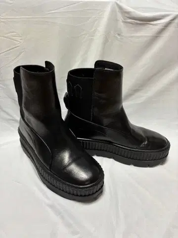 블랙 사이드 고어 부츠 통굽 가죽