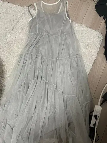 그레이 시스루 레이스업 원피스