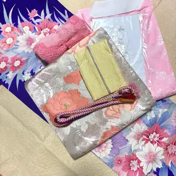 [ 후리소데 풀세트 ] 파랑 바탕 은색 무늬 7점 세트