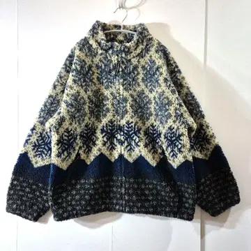 90's 빈티지 MOUNTAIN FLEECE 노르딕 패턴 보아 자켓