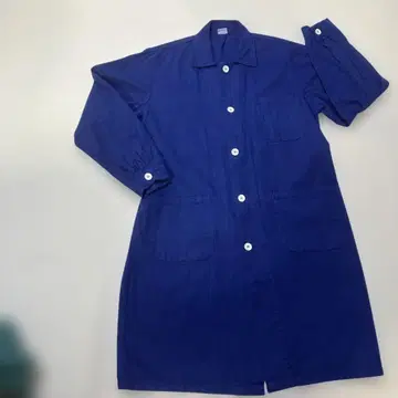 네이비 버튼 롱 코트