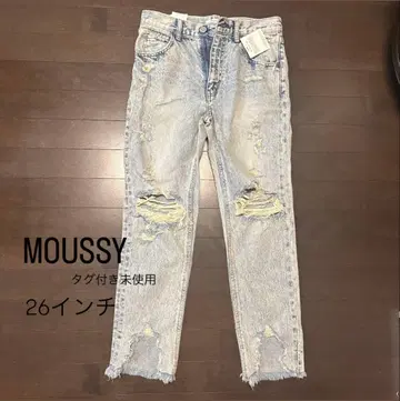 MOUSSY 마우지 데미지 가공 라이트 블루 데님 팬츠