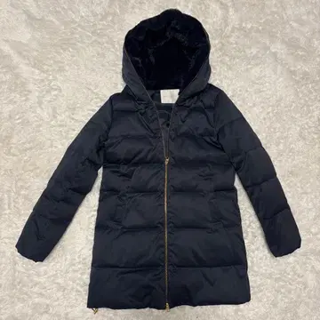 리브 드와 후드 에코 퍼 포함 다운 코트 네이비 프리 사이즈