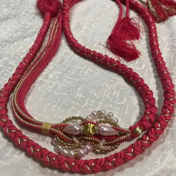 핑크 골드 라메 펄 장식 허리띠