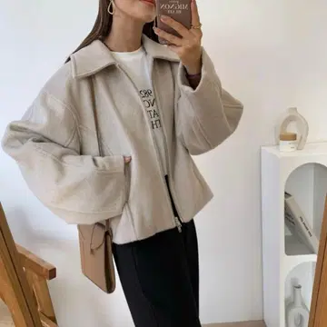 블레이트 샤기 지퍼 자켓 숏코트