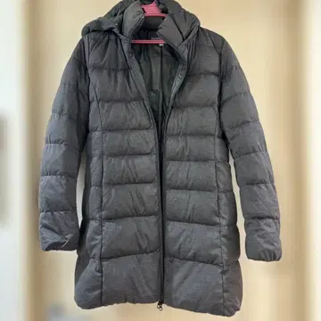 그레이 후드 부착 롱 다운 자켓 M