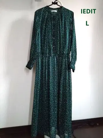 IEDIT 그린 도트 무늬 쉬폰 맥시 드레스 레트로
