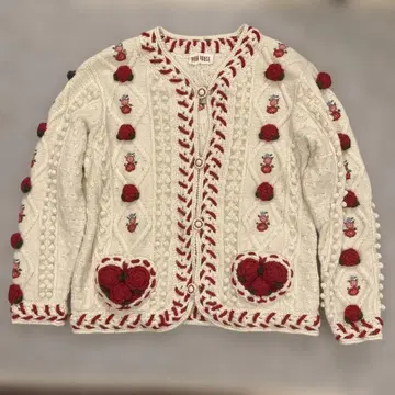 PINK HOUSE 장미 폼폼 포함 가디건