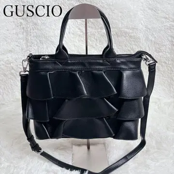 새상품급 GUSCIO 구시오 PU 가죽 프릴 핸드백 2WAY 블랙