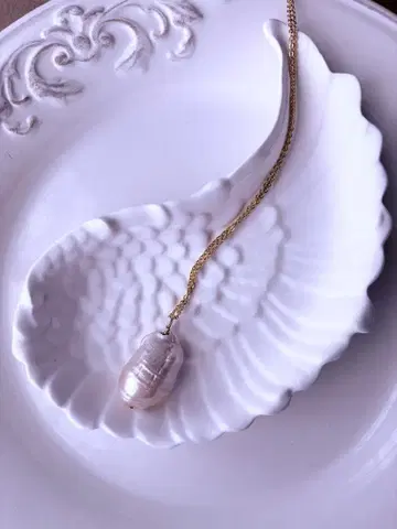 화이트 펄 목걸이 골드 체인 천연 담수 진주 대형 미사용 새상품