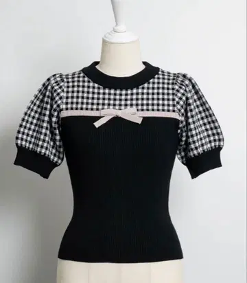 pium 리본 테이프 깅엄 니트탑