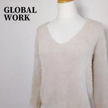 GLOBAL WORK 글로벌 워크 V넥 퍼프 니트탑 L