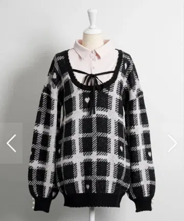 pium 하트 체크 레이어드 니트 원피스