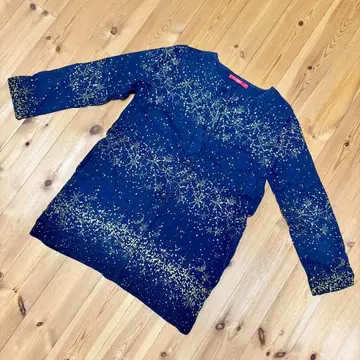 그라니프 긴팔 원피스 속기모 별자리 무늬 네이비 별하늘 스파클링 스카이