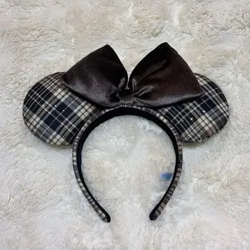 디즈니 체크 무늬 머리띠 브라운
