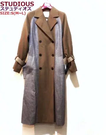 STUDIOUS/스튜디우스 롱 코트/체크 무늬 믹스 원단