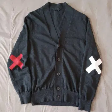 Marc Jacobs 가디건 다크 그레이 빨흰 크로스 자수 알파카 혼방