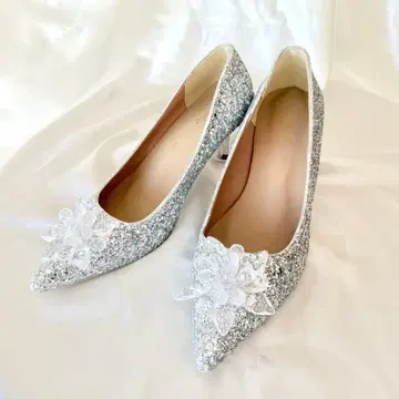 실버 글리터 힐 웨딩 슈즈 브라이덜 슈즈 크리스탈