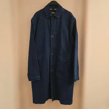 ZARA 남성용 데님 롱 코트 데님 자켓