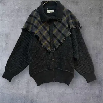 a2341 [ 코우데라모드 ] 니트 가디건 체크 절개 울 M